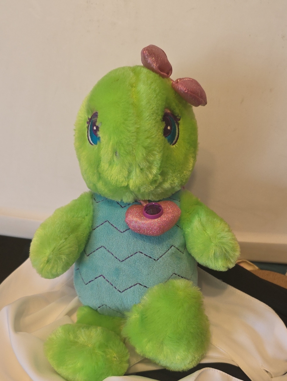 Sparkle Starz Gem Green Plush Turtle with Pink Bow and Heart Charm